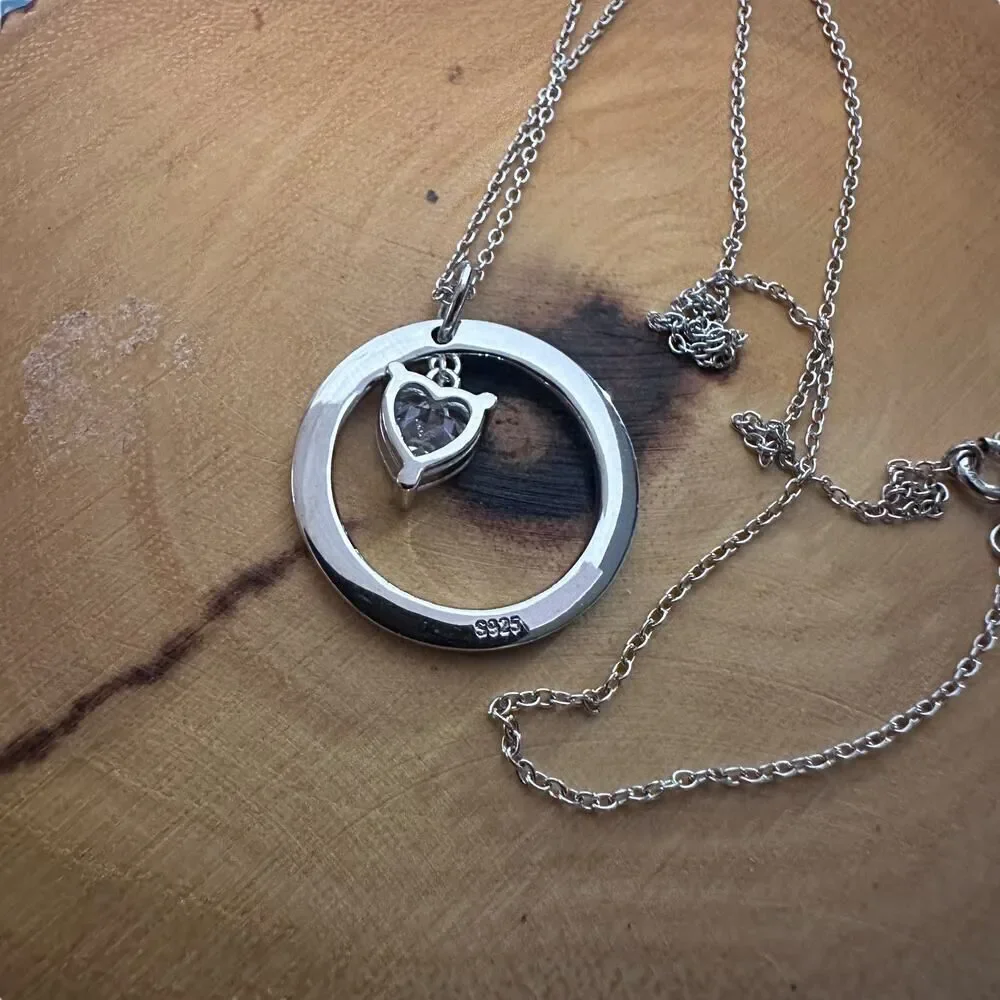 Always My Mother Forever My Friend Sterling Silver Heart CZ Necklace